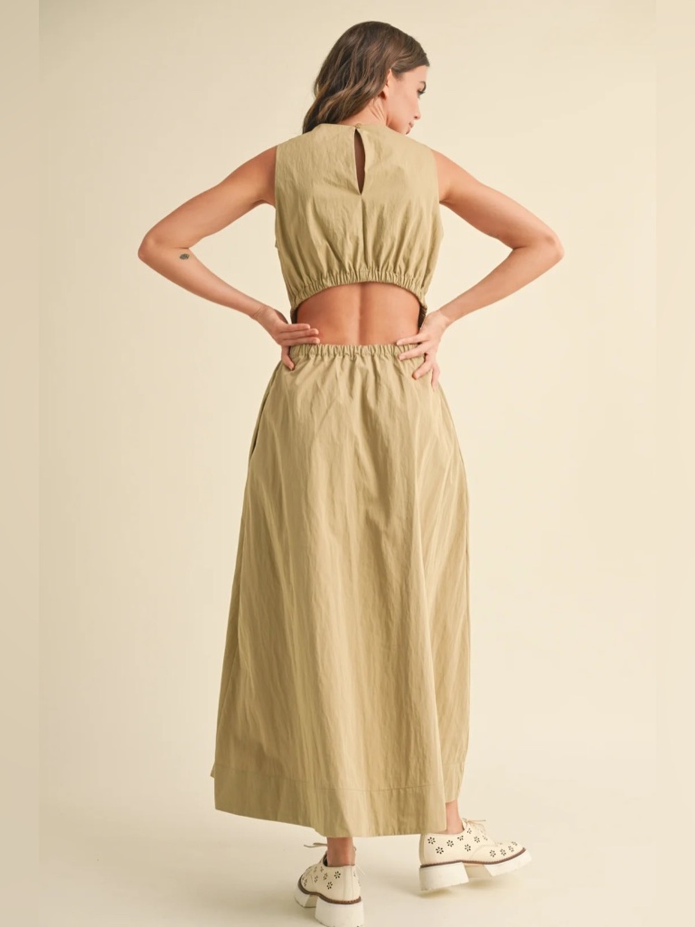 Miou Muse Willow Dress Small Sleeveless Midi Open Back Elastic Waist